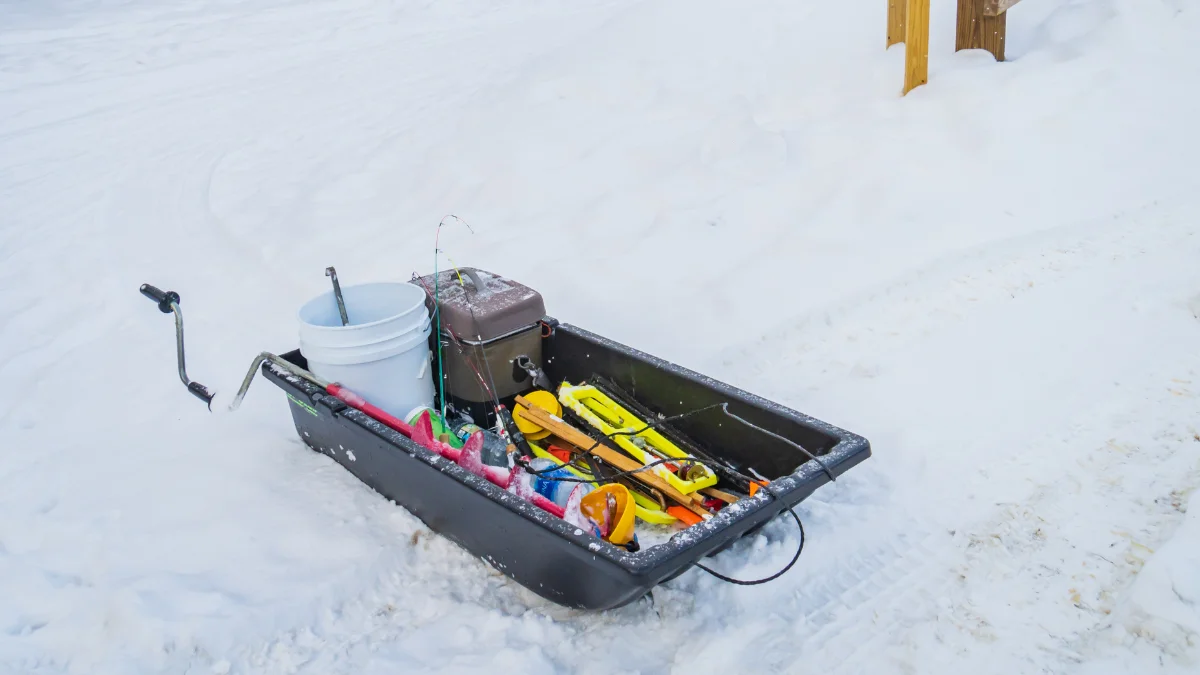 sled with ice fishing gear