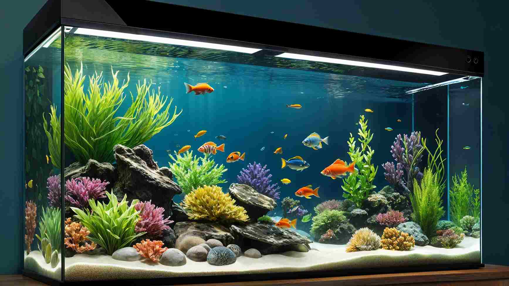 How Long Can You Leave a Fish Tank Filter Off? A close-up view of a modern fish tank with a filter turned off, showcasing gently rippling water and vibrant aquatic life.